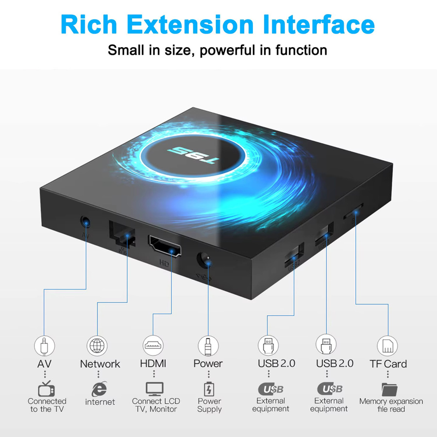 T95 Smart TV Box Media Streamer mit Allwinner H616 Quad-Core, Android 16.0, 64GB, Full HD und 8K Video-Dekodierung, Dual-WLAN, Schwarz - Bild 5