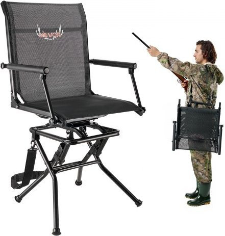 VEVOR Campingstuhl mit 360 Grad Drehung und Armlehnen, klappbarer Anglerstuhl aus Stahl mit verstellbarem Tragegurt, Schwarz, belastbar bis 136 kg - Bild 1