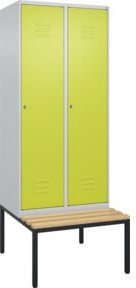 C+P Spind Classic PLUS Garderobenschrank mit Sitzbank, 2 Abteile, Zylinderschloss, 4 Garderobenhaken, Farbe: Lichtgrau/Clowngrün/Schwarzgrau, B/T/H: 212,0 x 80,0 x 81,5 cm - Bild 1