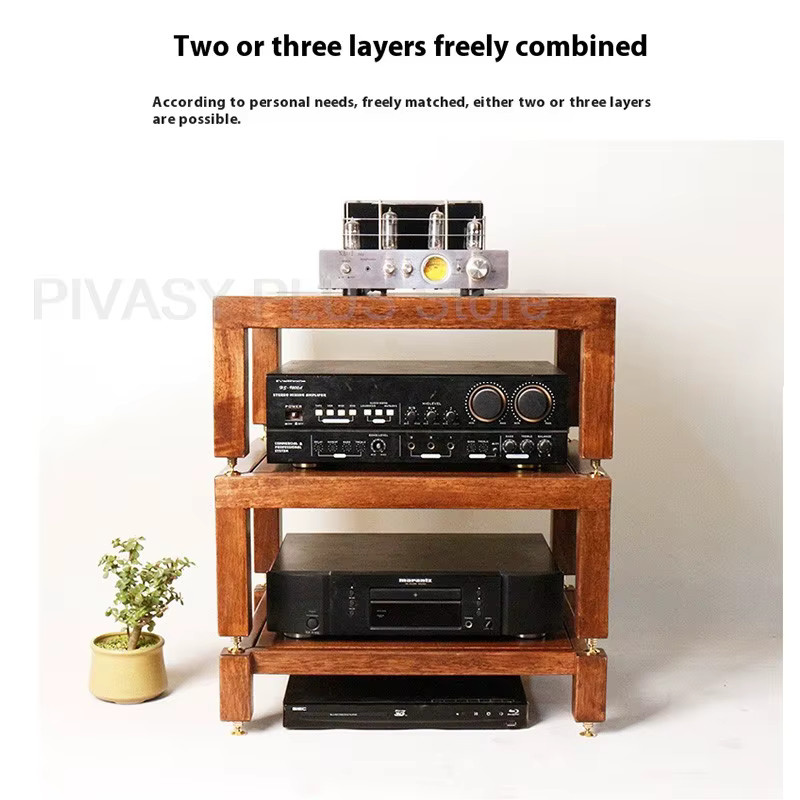 PIVASY Audio Rack aus Massivholz in Braun mit 3 Ebenen für dein Home Theater - Bild 2