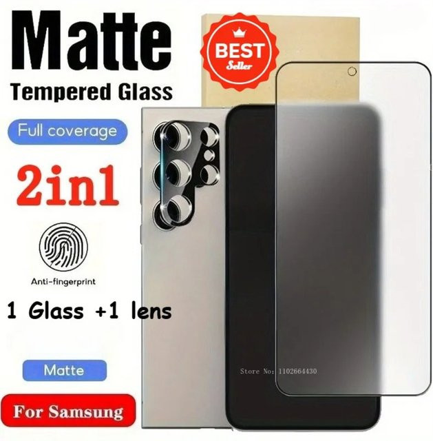 Samsung 2-in-1 Displayschutz aus mattem gehärtetem Glas mit Linsenfolie für Galaxy S25 S24 S23 S22 Ultra Plus FE in Transparent - Bild 1