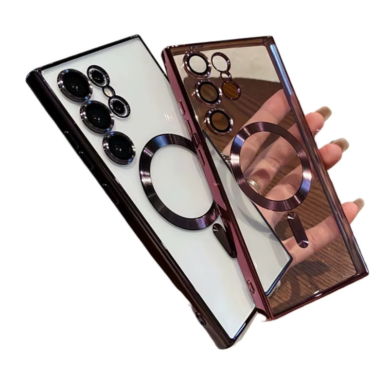 Magnetische Armor Schutzhülle für Samsung Galaxy S26 Ultra S25 S24 Plus FE, transparent mit Gold-Plattierung, kompatibel mit MagSafe Soft Cover - Bild 5
