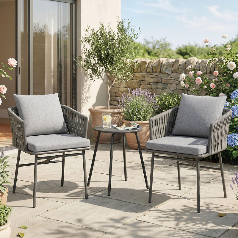 Outsunny 3-tlg. Rattan Bistroset in Grau mit 2 Gartensesseln und Couchtisch inklusive abnehmbaren Kissen - Bild 2