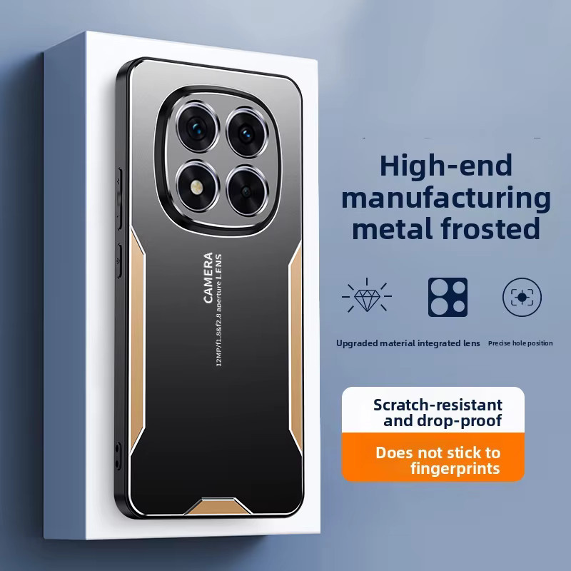 Stoßfeste Silikon-Schutzhülle aus Aluminiumlegierung und Hartmetall für Redmi 14C Note 14 15 Pro Plus 5G 4G in Schwarz und Gold mit mattem Finish - Bild 3