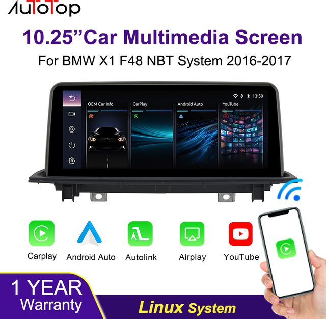 AUTOTOP Android Multimedia System für BMW X1 F48 2016-2017 mit 10,25 Zoll Display, Wireless CarPlay und WiFi, Schwarz - Bild 1