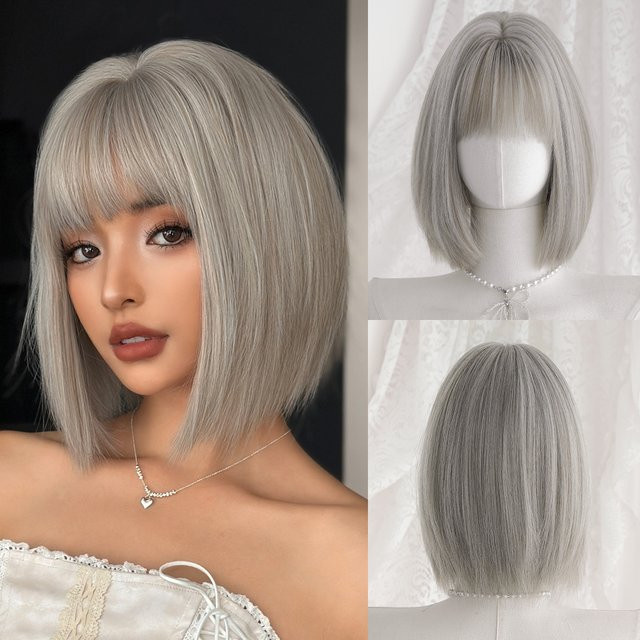 7JHH WIGS Perücke, kurz, glatt, aschbeige, Damen - Bild 1