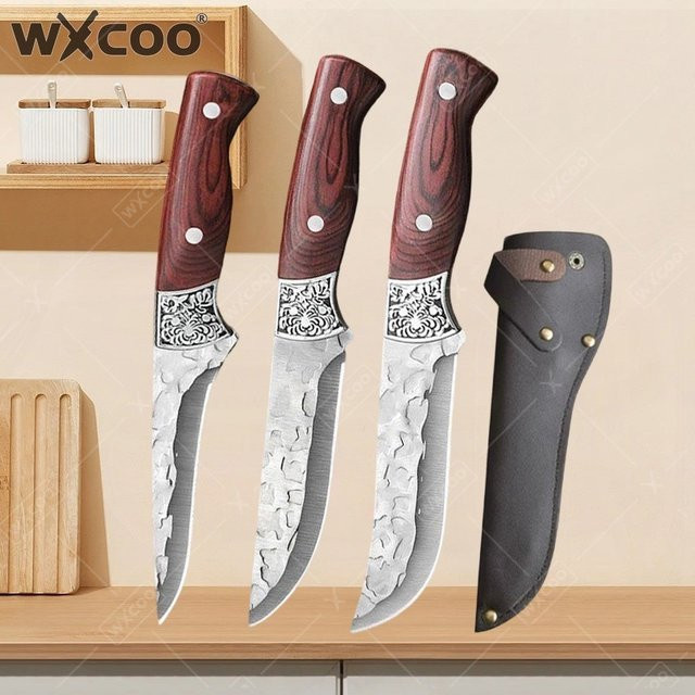 WXCOO Handgeschmiedetes Metzgermesser-Set aus Metall in Braun, Multifunktionales Ausbeinmesser und Professionelles Fleischbeil für deine Küche - Bild 1