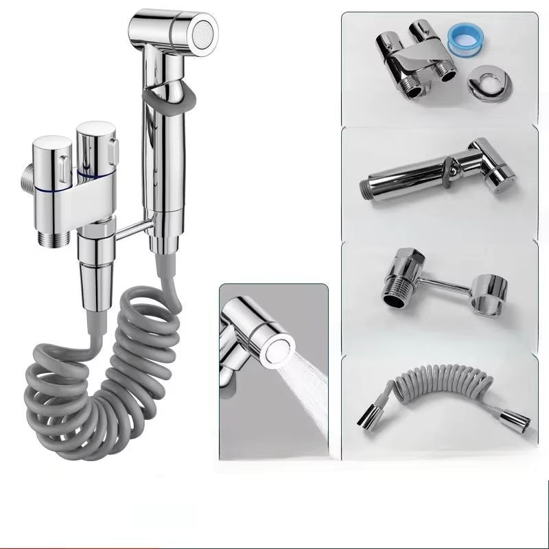Handheld Bidet Sprayer Set für das WC mit Eckventil in Schwarz und Silber - Bild 6