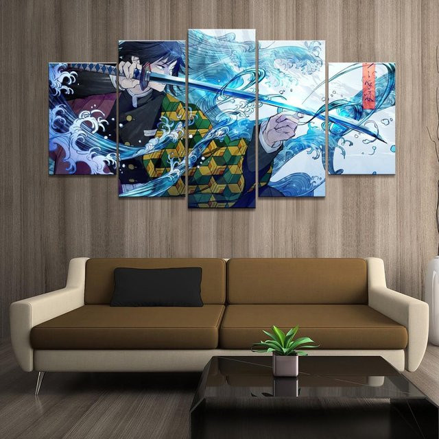 5-teiliges Leinwand-Wandkunst-Set Tomioka Giyuu Demon Slayer Kimetsu No Yaiba Anime Poster in Grau von Niveous Art Museum - Bild 1