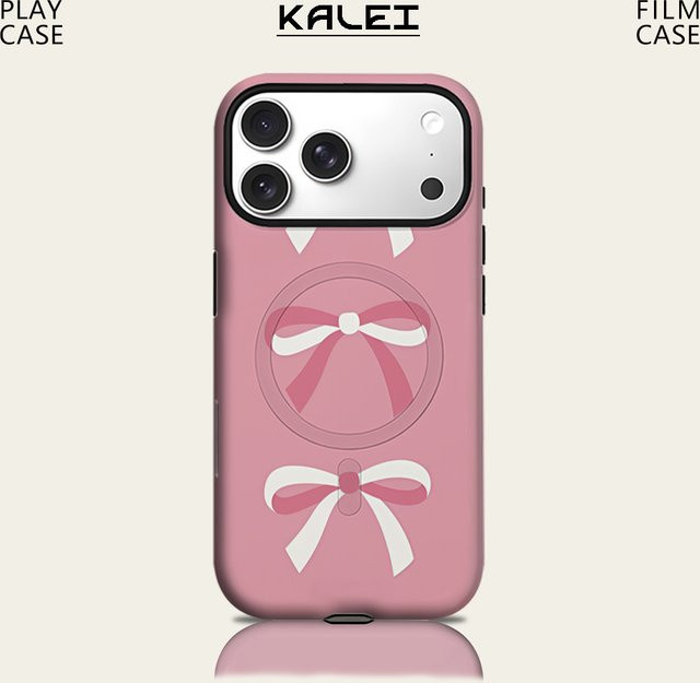 Potdemiel Handyhülle mit rosa und weißer Schleife für iPhone 17 16 15 14 13 Pro Max Plus, magnetische robuste Doppelschicht-Hülle - Bild 1