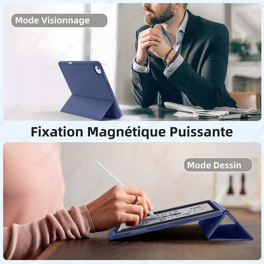 DZSWYCASE Silikonhülle für iPad Pro 13 Zoll M4 M5 2024 2025 mit dreifach faltbarem Ständer und Stifthalter in Pink oder Blue - Bild 4