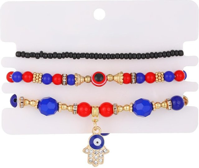 YULIN Knöchelarmband, 3er Set, Perlen, mehrfarbig, Damen, schwarz - Bild 1