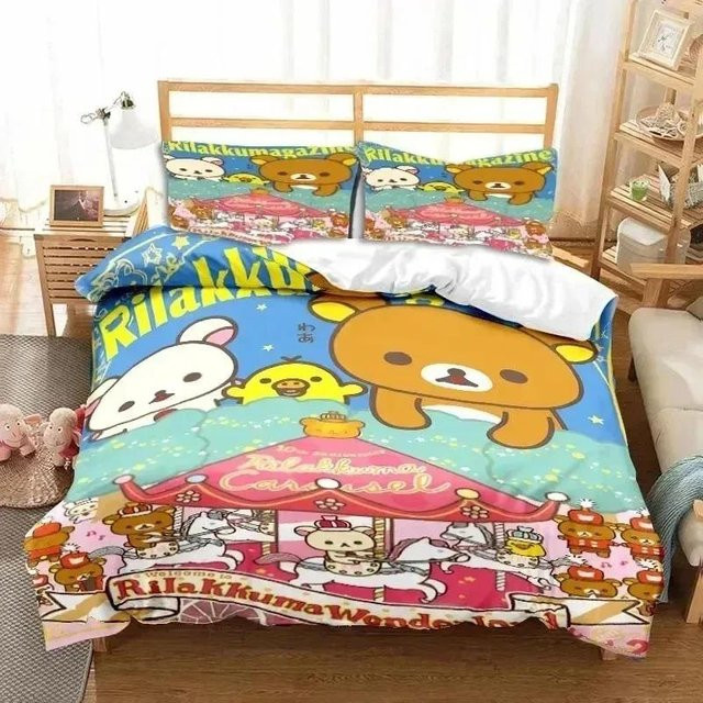Rilakkuma Bär 3D-Cartoon Bettwäsche-Set mit Bettbezug und Kissenbezügen, Multicolor, B/H: 135 x 200 cm - Bild 1
