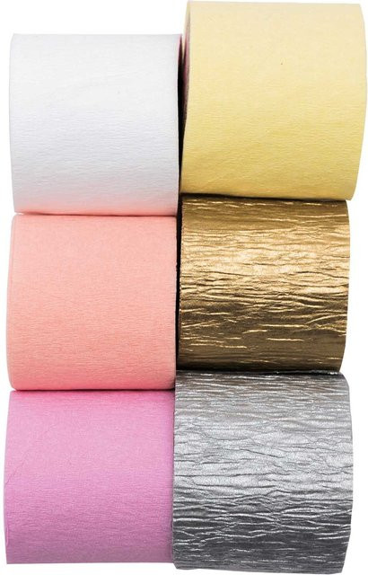 Rico Design Kreppbänder Mix Pastell, 6 Stück, Breite: 3,5 cm, Länge: 10 m pro Stück - Bild 1