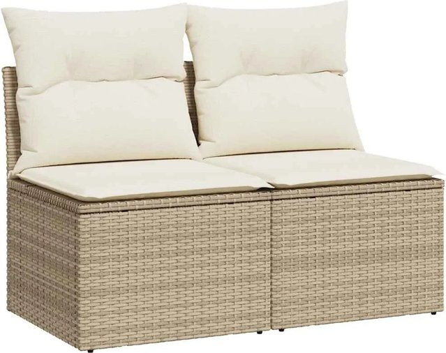 vidaXL 2-teilige Garten-Sofagarnitur aus Poly Rattan und Akazie mit Kissen in Beige und Cremeweiß - Bild 1