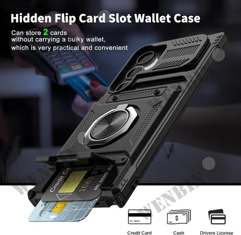 Robuste Magnet-Schutzhülle für Samsung Galaxy S26 Ultra S24 S23 Ultra A16 A7 A37 A17 mit rotierbarem Ring-Ständer und Geldbörsenfunktion in Schwarz - Bild 2