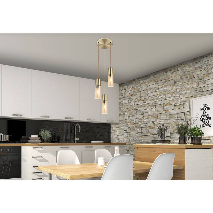 Globo Pendelleuchte Annika 3-flammig Messing mit amber Glas, H: 150 cm, Durchmesser: 30 cm - Bild 2