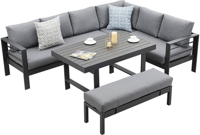 MEXO Gartenmöbel Lounge-Set Tropea aus Aluminium mit Polstern in Grau für 8 Personen - Bild 1