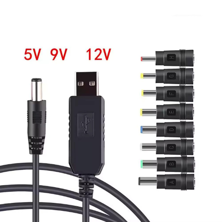 USB zu DC Ladekabel 9/12V Power-Boost Stromkabel mit 8 DC-Anschlüssen für Router und Modems, Schwarz, Steckergröße 5,5 x 2,1 mm - Bild 3