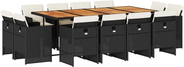 vidaXL 13-teilige Garten-Essgruppe aus Poly-Rattan und Akazienholz in Schwarz und Braun mit Kissen - Bild 1