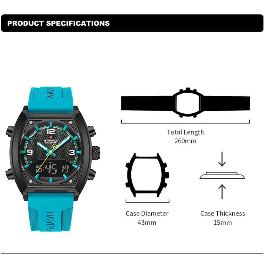 NAVIFORCE Armbanduhr, Quarz, Analog-Digital, Schwarz, Silikon, Herren - Bild 3