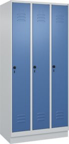 C+P Spind Classic PLUS Garderobenschrank mit 3 Abteilen und Sockel, Lichtgrau und Fernblau, B/T/H: 90 x 50 x 195 cm - Bild 1