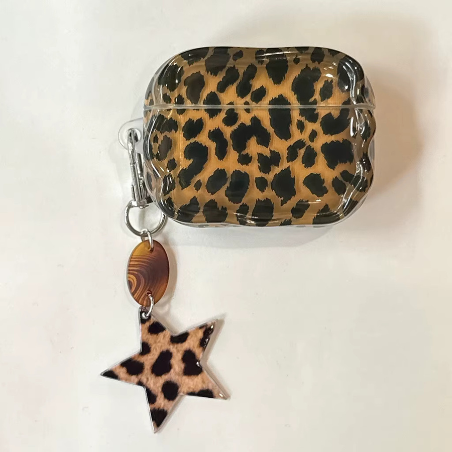 Stilvolle Retro-Kopfhörerhülle mit braunem Leopardenmuster, gewelltem Rand und Stern-Anhänger für Apple AirPods 1, 2, 3, 4 und Pro 2/3 in Braun - Bild 4