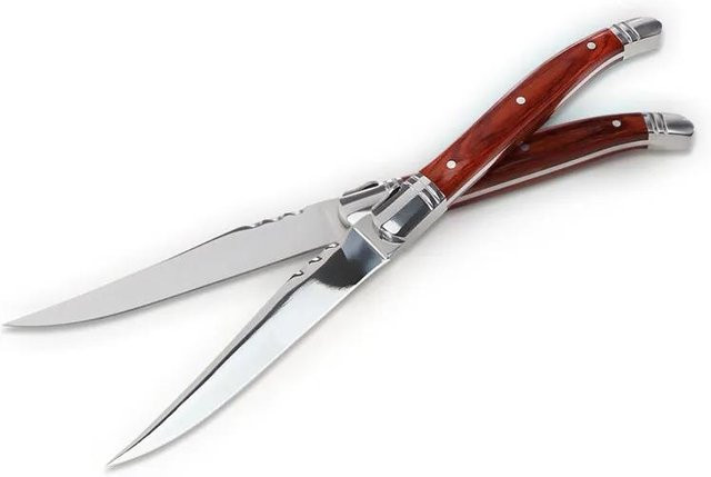 Laguiole von Flyingcolors Steakmesser und Gabel Set aus Edelstahl mit Massivholzgriff in Rot und Weiß - Bild 1