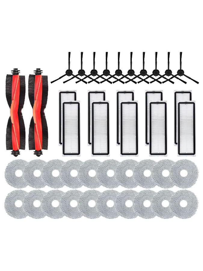 QIXIAO Ersatzteil-Set für Xiaomi Roboterstaubsauger S10 S10+ S20+ B108GL B105 B113CN mit Hauptbürste, Seitenbürsten und Filtern in Multicolor - Bild 2