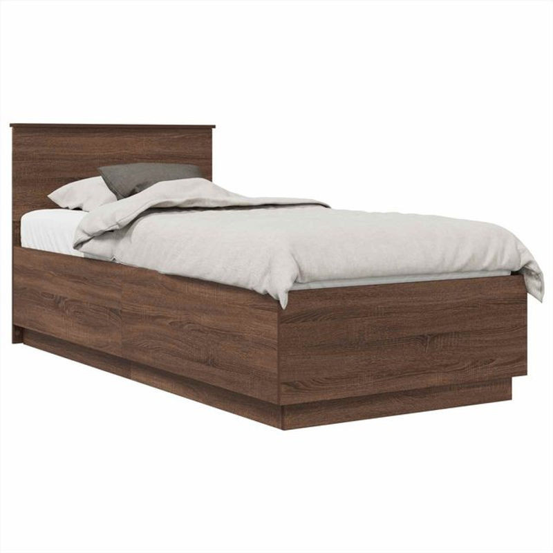 Modernes Einzelbett mit Kopfteil von vidaXL aus Holzwerkstoff in Braun, B/T/H: 190 x 70 x 90 cm - Bild 1