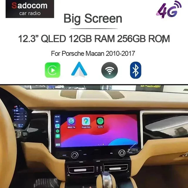 Sadocom Android 2.0 Multimedia-Navigationssystem für Porsche Macan 2013-2016 mit 12,3 Zoll QLED Display, 8GB RAM, 128GB Speicher, WiFi, Bluetooth und GPS in Schwarz - Bild 1