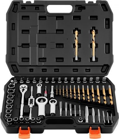 VEVOR Schraubenauszieher-Set in Schwarz, 63-teilig, mit Muttern- und Bolzenausziehern, Muttersplittern, Gewindebohrern, Bohrerbits, Schlüsseln und Adaptern inklusive Aufbewahrungsbox zum Entfernen von abgenutzten oder defekten Befestigungselementen - Bild 1
