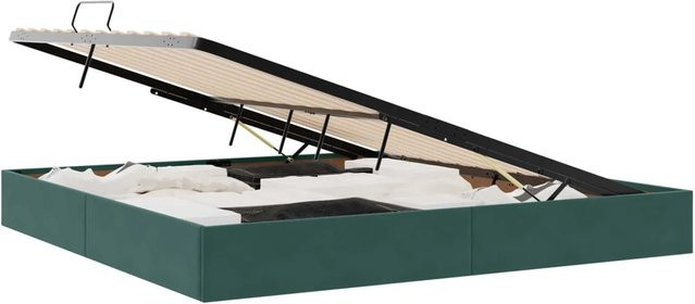 vidaXL Aufbewahrungsbett mit Kopfteil in Dunkelgrün aus Samt und Metall, B/T/H: 200 x 200 x 203 cm - Bild 1