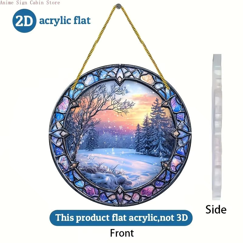 Potdemiel Winter Buntglas-Fensterdeko aus Acryl, rund, mehrfarbig, Durchmesser: 20 cm - Bild 3