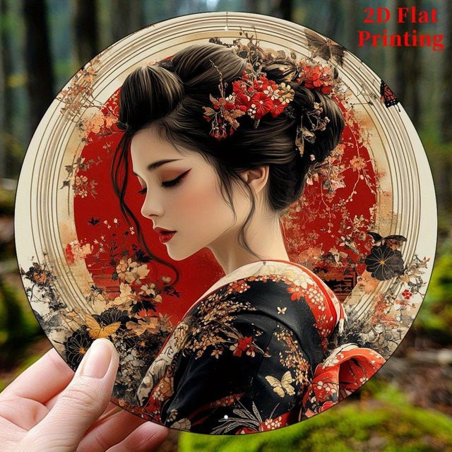Rundes Metall-Wandschild Geisha im japanischen Stil von Hello Young, Multicolour, Durchmesser: 20 cm - Bild 1