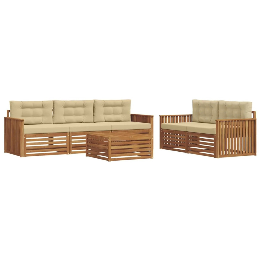 vidaXL Outdoor-Sofagarnitur 6-teilig aus Akazienholz mit Kissen in Natur und Beige - Bild 2