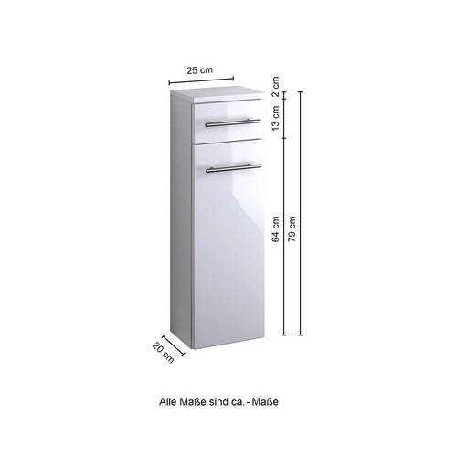 HELD MÖBEL Unterschrank Parma in Weiss, Hochglanz, Breite: 25 cm, Höhe: 79 cm, Tiefe: 20 cm - Bild 2