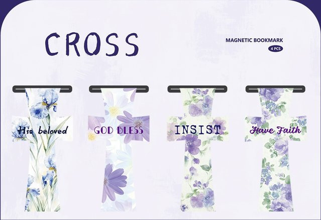 Bview Art 4-teiliges magnetisches DIY-Lesezeichen-Set mit lila Blumen-Kreuz-Design - Bild 1
