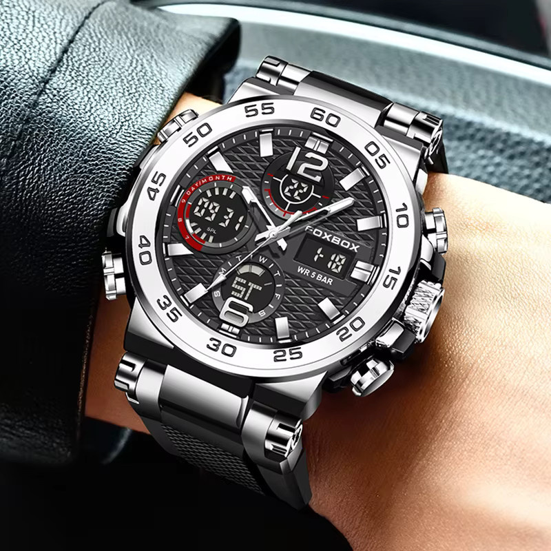 FOXBOX Digitaluhr, Chronograph, Silikon, Schwarz, Herren - Bild 5