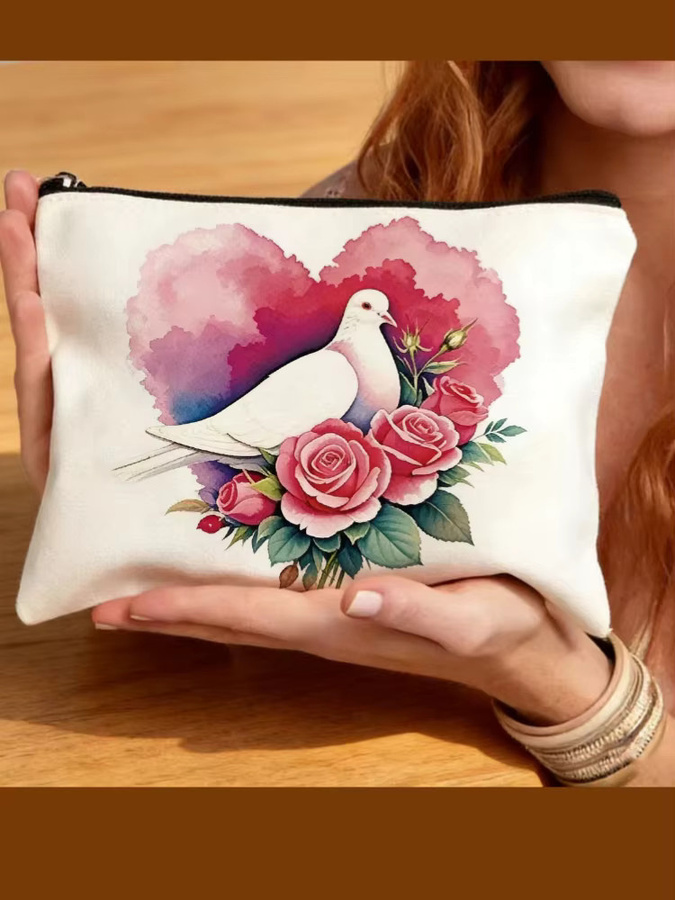 Multifunktionale Aufbewahrungstasche aus Segeltuch im Valentinstag-Ölgemälde-Stil, buntes Federmäppchen und modische Handtasche - Bild 5