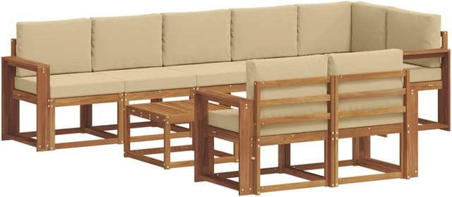 vidaXL Outdoor-Sofagarnitur aus Akazienholz in L-Form mit 9-teiligem Set, Natur und Beige - Bild 1