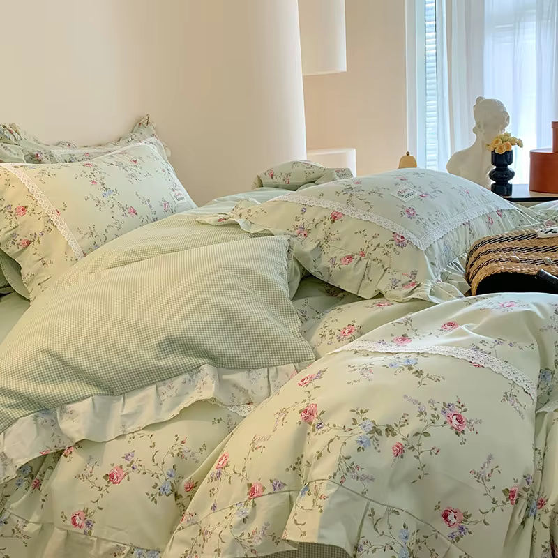 IvaRose HOME TEXTILE Bettwäsche-Set aus 100 % Baumwolle mit floralem Gartenblumen-Design, Queen-Size, B/H: 200 x 200 cm, inklusive Bettbezug, 1 Bettlaken und 2 Kissenbezügen - Bild 3
