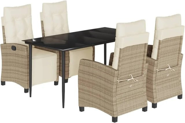 vidaXL 5-teilige Garten-Essgruppe aus Poly Rattan mit Kissen und Glastisch in Beige - Bild 1