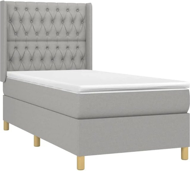 vidaXL Boxspringbett mit Matratze und LED-Unterbettbeleuchtung in Hellgrau, B/T/H: 90 x 190 cm, mit USB-Ladeport und Taschenfederkern - Bild 1