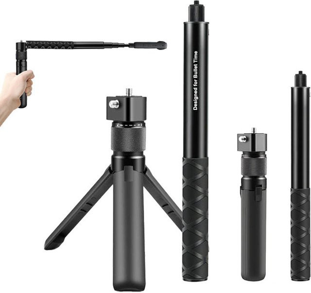 DIXSG Unsichtbarer Selfie-Stick und Bullet-Time-Handstativ für GoPro, Insta360 und DJI Osmo Action Kameras, Schwarz - Bild 1
