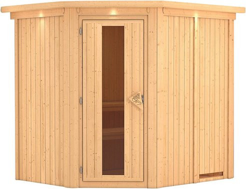 Karibu Sauna Maardu für 3 Personen aus Fichtenholz in Beige ohne Ofen B: 202 cm, T: 184 cm, H: 210 cm - Bild 1