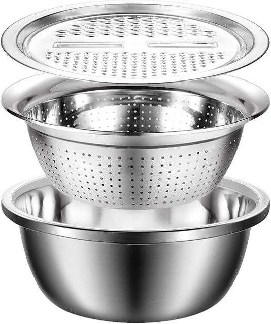 Elberta 5-in-1 Multifunktionales Reibebecken aus Edelstahl in Silber, Durchmesser: 28 cm - Bild 1
