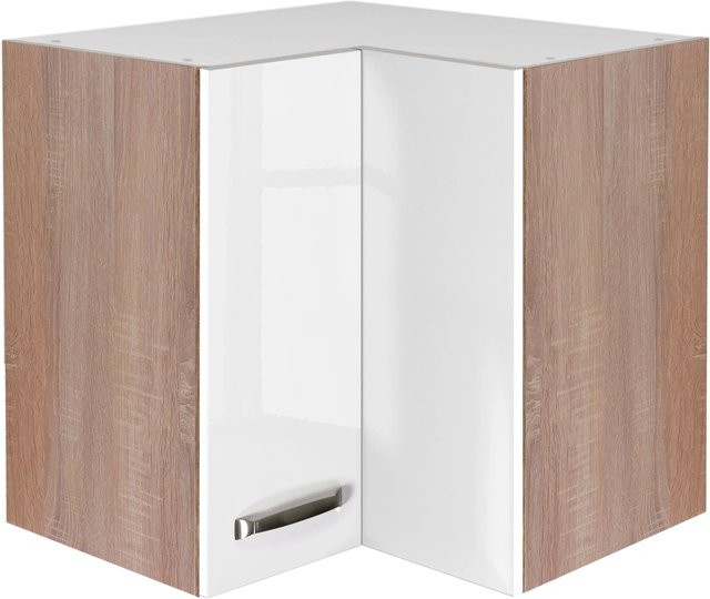 Flex-Well Eck-Hängeschrank Valero Küchen-Eckschrank Hochglanz Weiß und Sonoma Eiche, B/H/T: 60 x 54,8 x 32 cm - Bild 1