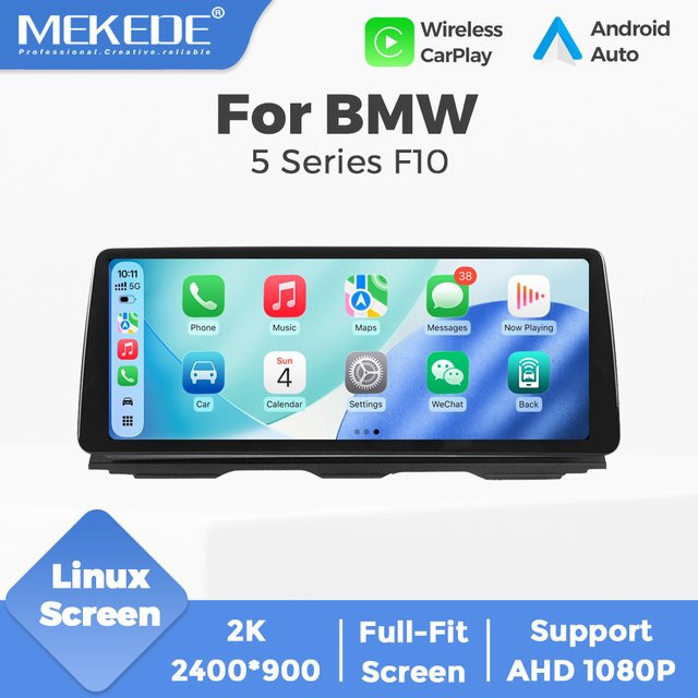 MEKEDE Android Autoradio mit 12,3 Zoll 2K Linux-Bildschirm, kabelloses CarPlay und Android Auto, GPS-Navigation, Bluetooth, RDS, FM, für BMW 5er F10 F11 2011-2017, Schwarz - Bild 1