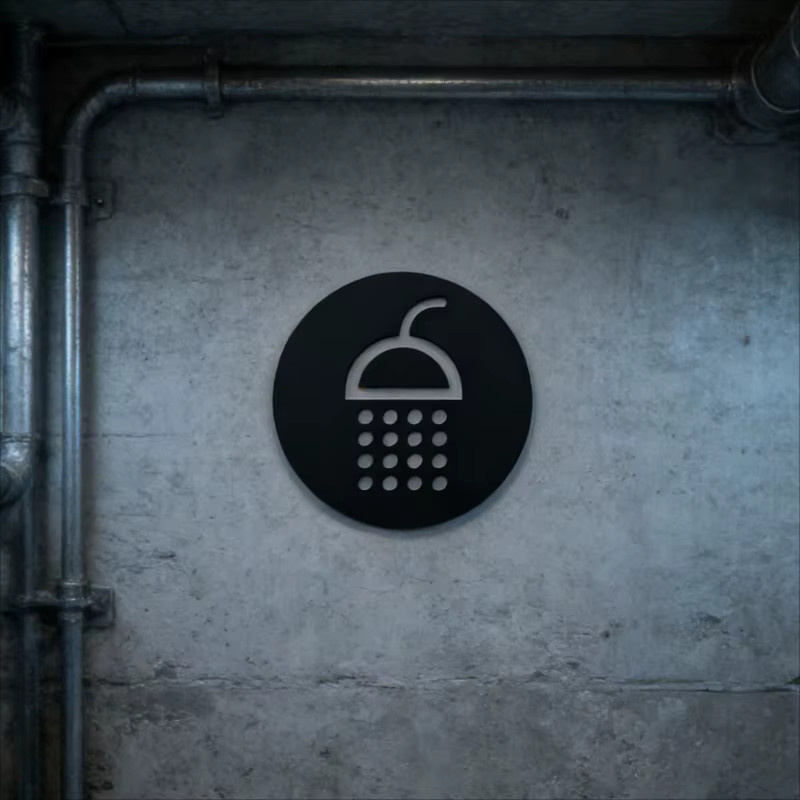 CIFBUY 3D-Acryl-Schild für Dusche und Badezimmer, rund, schwarz, selbstklebend - Bild 4